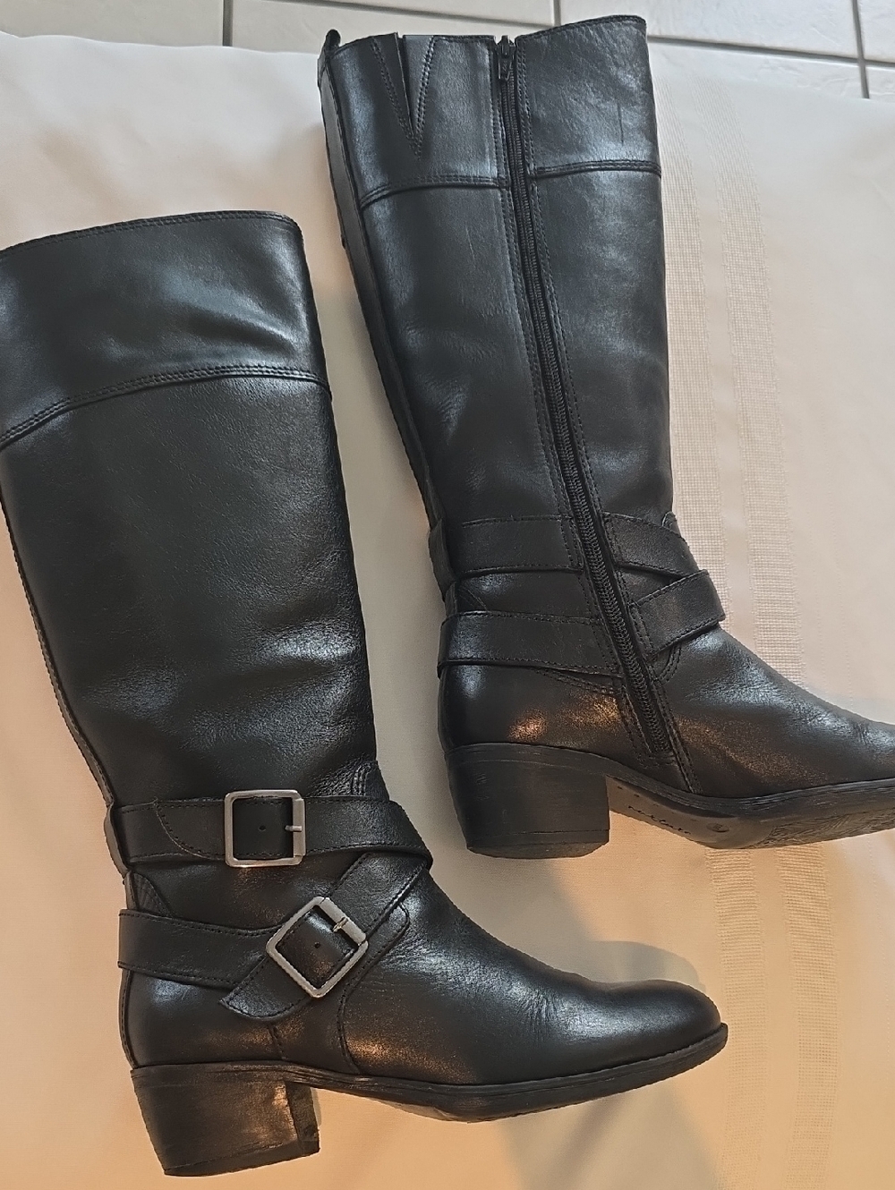 Nurture Black Leather Mid Calf Heeled Boots with Buckle Straps Size 8 - Picture 2 of 13